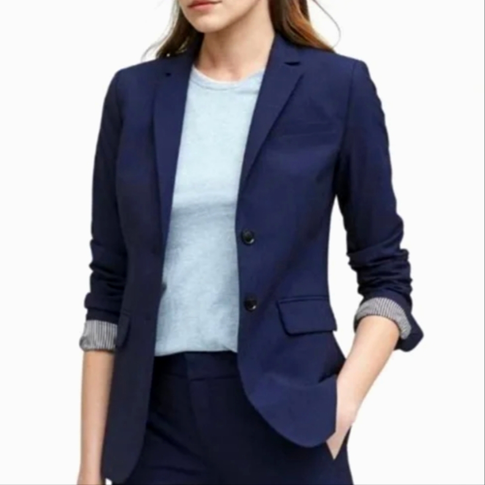 J. Crew Navy Blue Blazer Suit Jacket Two Button Front Women's Size 4